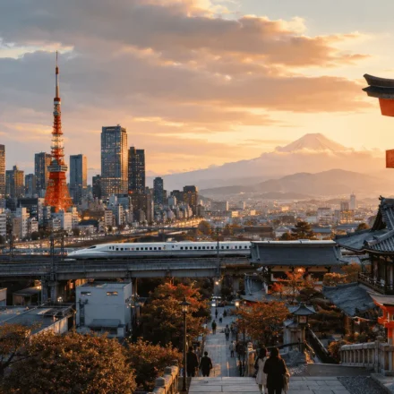 9-Day Japan Itinerary: Tokyo, Kyoto, and Osaka for First-Time Visitors 57 9-day Japan itinerary cover image showing Tokyo's neon skyline blending into Kyoto's temples and torii gates