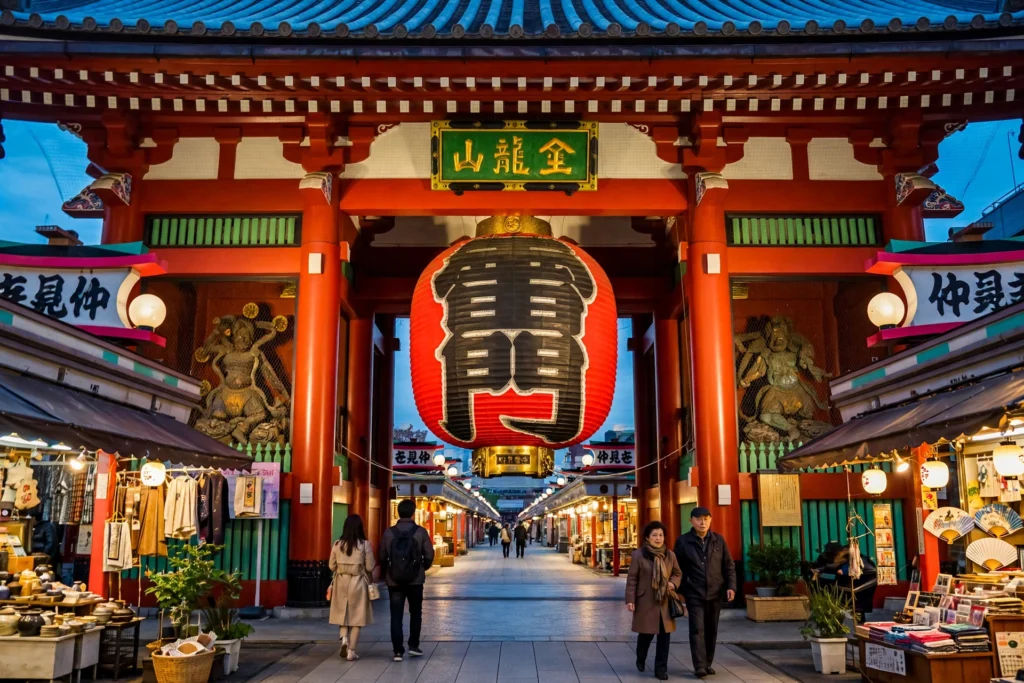 9-Day Japan Itinerary: Tokyo, Kyoto, and Osaka for First-Time Visitors 1 Senso-ji Temple's Kaminarimon Gate with its giant red lantern in Asakusa, Tokyo.