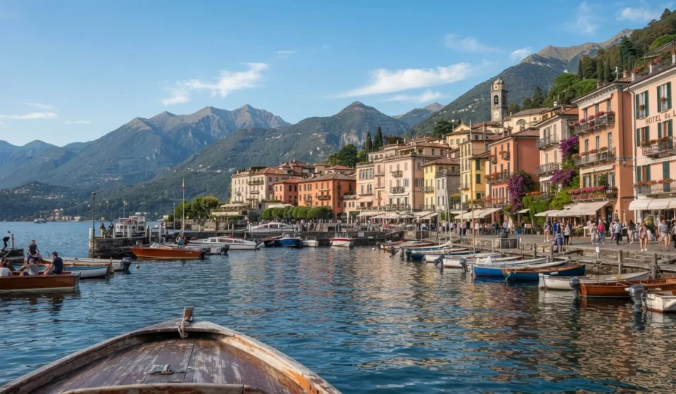 Bellagio waterfront on Lake Como with pastel buildings and mountains, a top place to visit in Italy