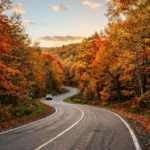 Winding road through one of the best places to see fall foliage
