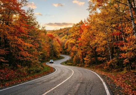 Winding road through one of the best places to see fall foliage