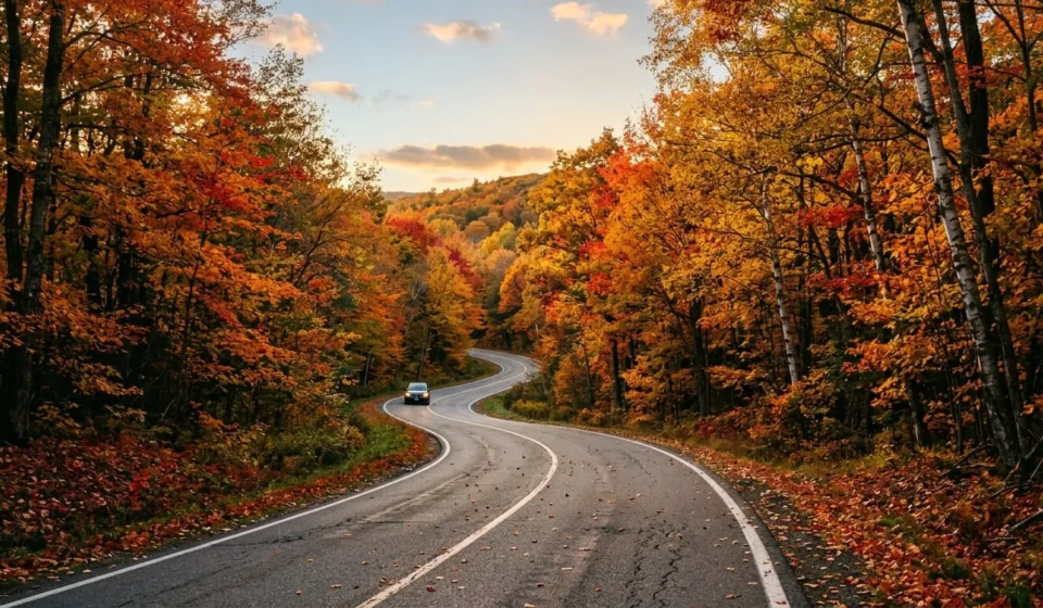 Best Places to See Fall Foliage Winding road through one of the best places to see fall foliage