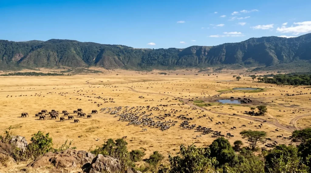 Newborn wildebeest calves during the best time to visit Tanzania for calving season in Ndutu