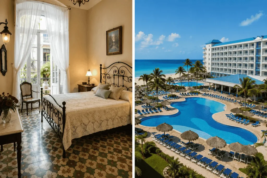 Can Americans Travel to Cuba? 2026 Rules Guide 3 Side-by-side comparison of a private Cuban casa particular and a government-owned resort hotel
