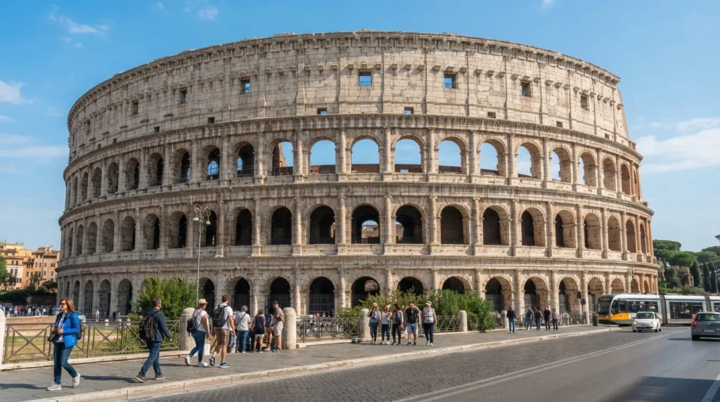 Colosseum in Rome photographed from street level, one of the best places to visit in Italy
