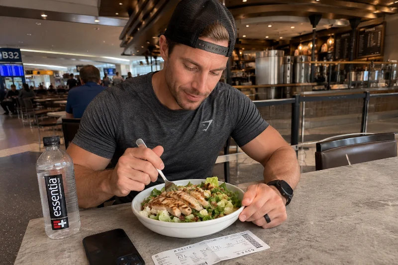 Protein-focused airport meal to stay fit while traveling