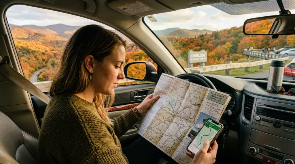 Best Places to See Fall Foliage 2 Traveler planning a route to the best places to see fall foliage using a map