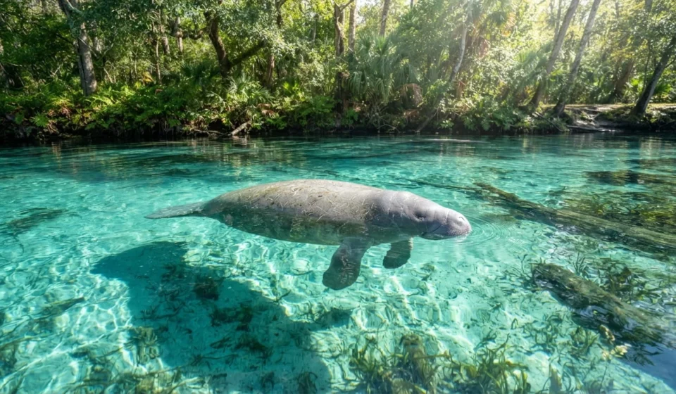 Best Places to Visit in Florida in 2026 Manatee swimming in the clear water of Three Sisters Springs, Crystal River, Florida