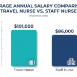Bar chart comparing average travel nurse salary to staff nurse salary, showing higher earning potential for travel nurses