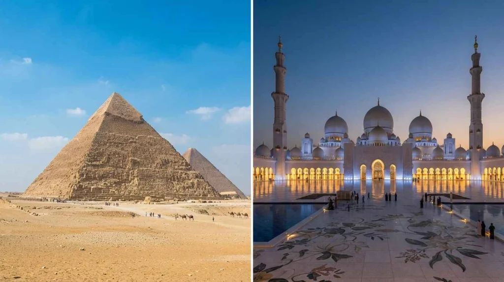 Comparison of the Great Pyramid of Giza and the Sheikh Zayed Grand Mosque as top tourist attractions