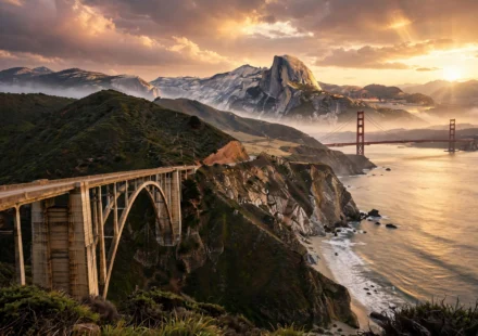 Best places to visit in California: Golden Gate Bridge, Big Sur coastline, and Yosemite.