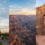 Best tourist attraction guide showing the Eiffel Tower, Grand Canyon, and Petra's Treasury