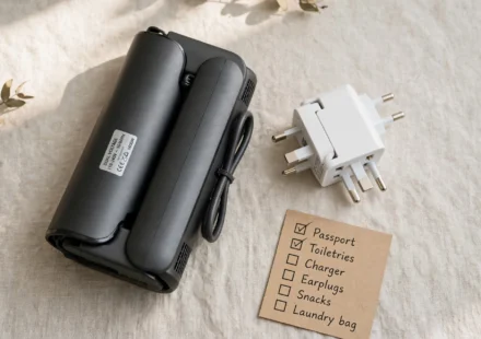 Best travel hair dryer buying guide: folded dual-voltage dryer with plug adapter and packing checklist.