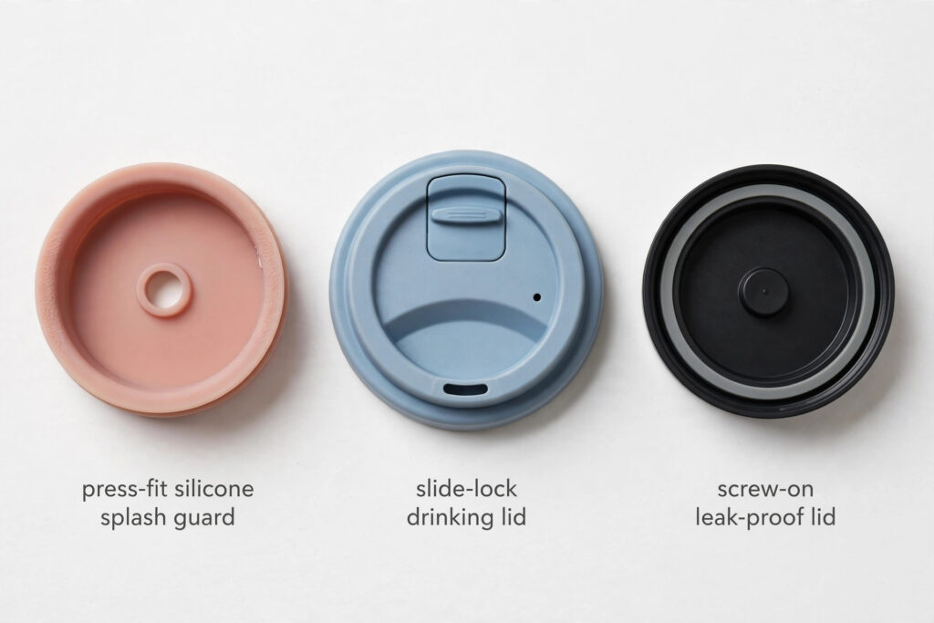 How To Choose The Right Ceramic Travel Mug 2 Three ceramic travel mug lids: press-fit splash guard, slide-lock, and screw-on seal.