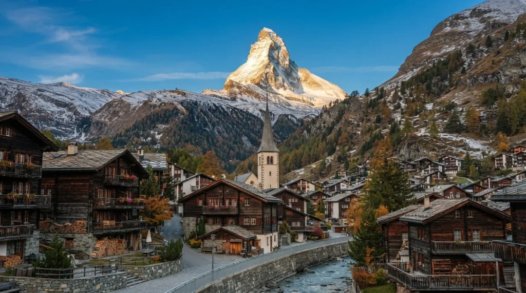 Best Places to Visit in Switzerland by Region 2 Illustrated collage of Spain's iconic landmarks, including the Sagrada Familia, the Alhambra, the Puente Nuevo bridge in Ronda, and Valencia's City of Arts and Sciences