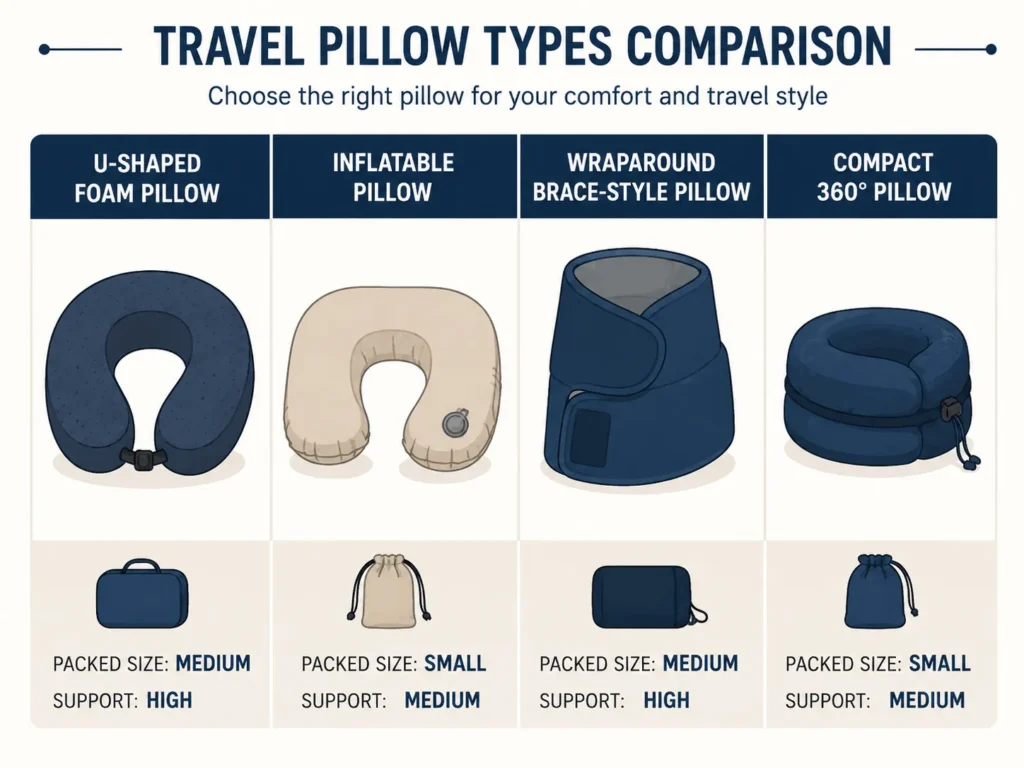 inflatable vs memory foam vs wrap-around neck pillow comparison chart