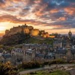 Edinburgh Castle at sunset, one of the best places to visit in Scotland