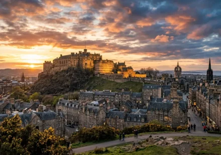 Edinburgh Castle at sunset, one of the best places to visit in Scotland