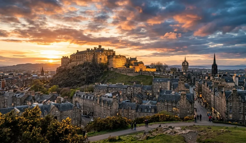 Best Places to Visit in Scotland Edinburgh Castle at sunset, one of the best places to visit in Scotland