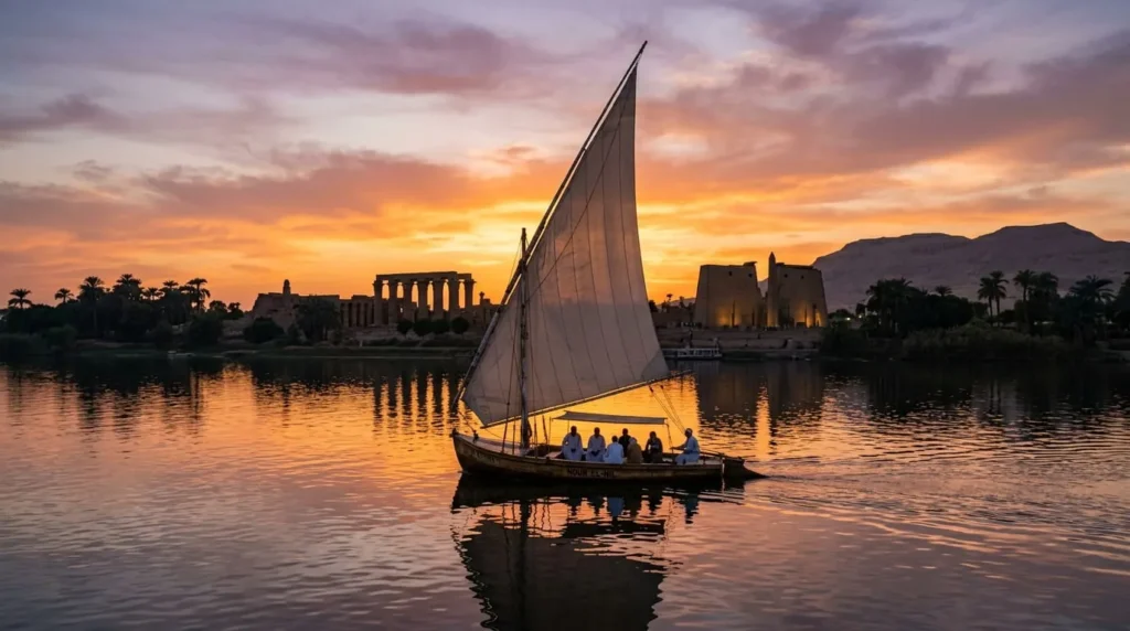 Best Time to Visit Egypt: A Season-by-Season Guide 2 Felucca sailing the Nile at sunset during the best time to visit Egypt for a river cruise