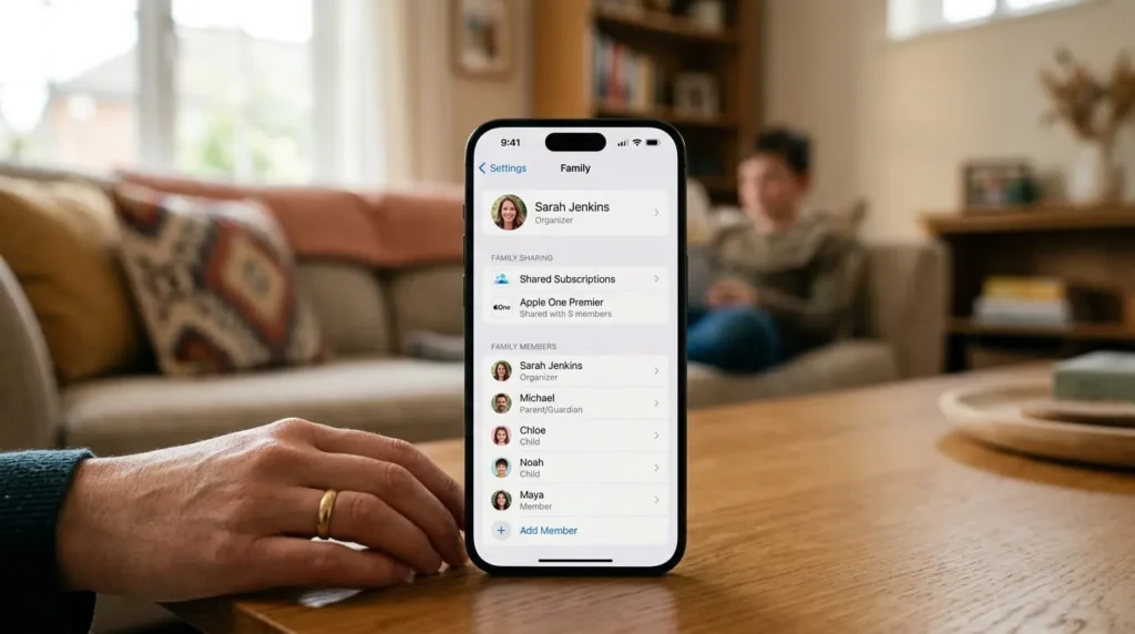 How to Cancel a Subscription on iPhone (Step by Step) 3 Family Sharing screen used to cancel a subscription on iPhone shared with family members