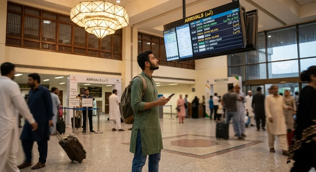 Checking a flight tracker while waiting for arrivals