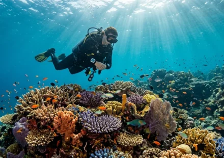 Diver exploring a coral reef at one of the best places to scuba dive