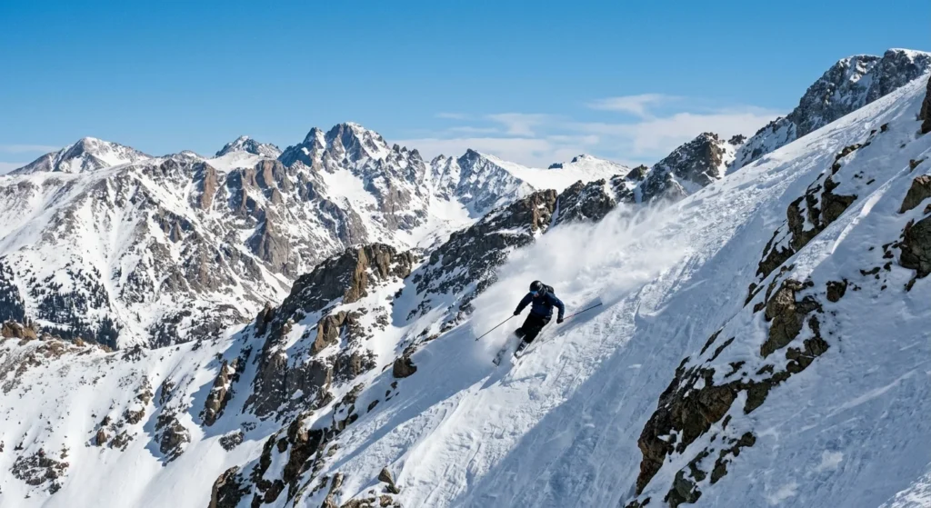 Skier on steep terrain at one of the best ski resorts in Colorado