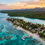 Aerial view of Belize coastline capturing top things to do in Belize