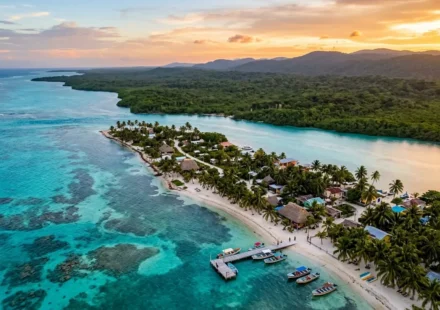 Aerial view of Belize coastline capturing top things to do in Belize