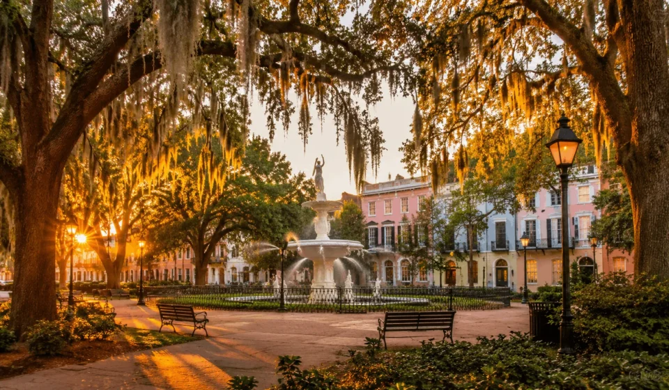Oak-lined historic square in Savannah GA, one of the top things to do in Savannah GA
