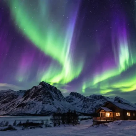Best Places to See Northern Lights in 2026 58 Image Title: Best Places to See Northern Lights Above Snowy Mountains Alt Text: Northern lights glowing green over a snowy mountain landscape, one of the best places to see northern lights