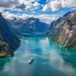 Aerial view of a fjord, one of the best places to visit in New Zealand