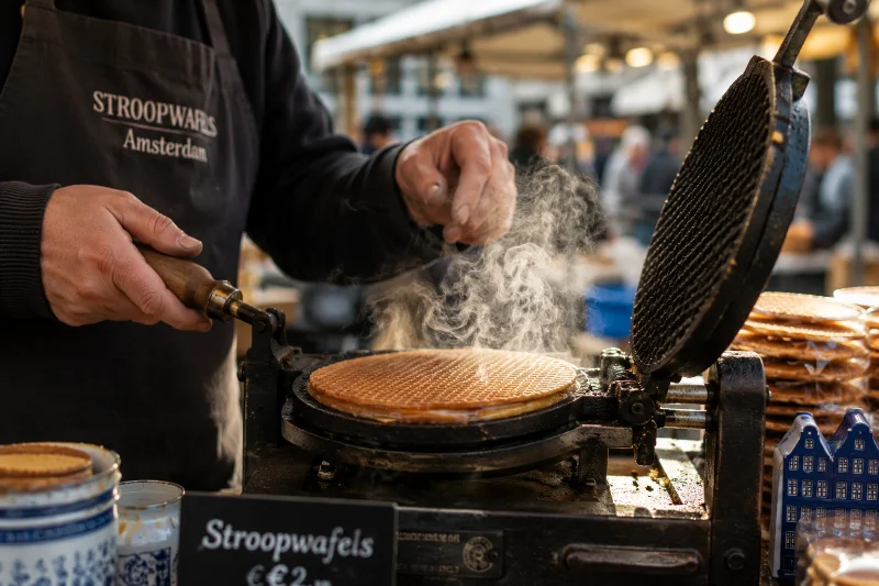 Amsterdam Travel Guide for First-Time Visitors 2 Amsterdam travel food stall making fresh stroopwafels