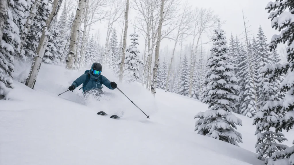 Advanced skier carving deep powder, one of the best places to go skiing for experts