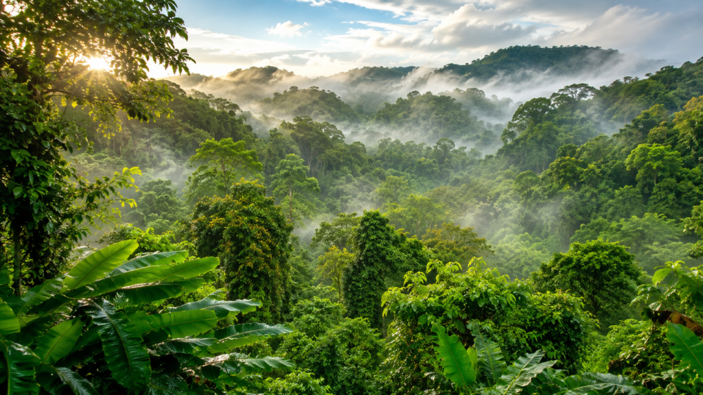 Panama rainforest canopy showing the lush conditions of the rainy season