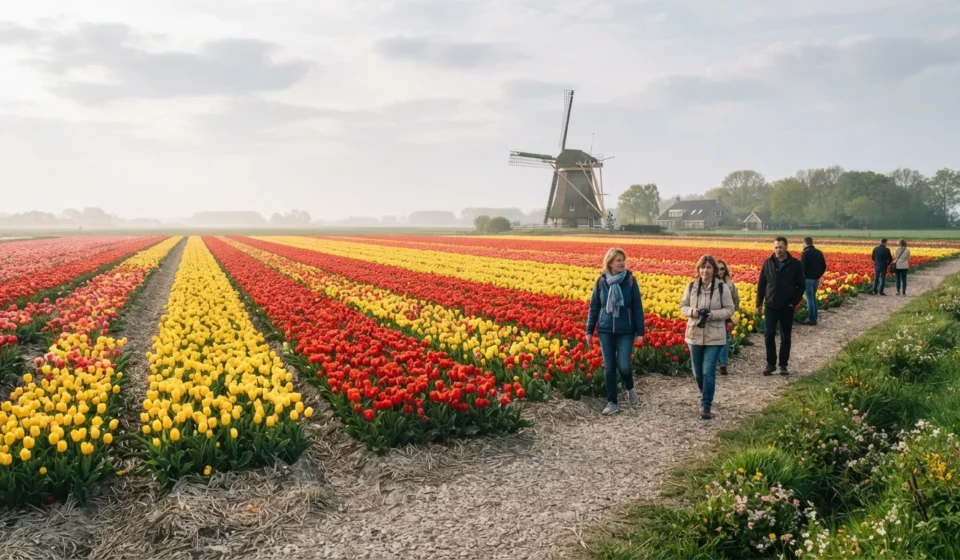 best places to see tulips in a commercial field with a windmill