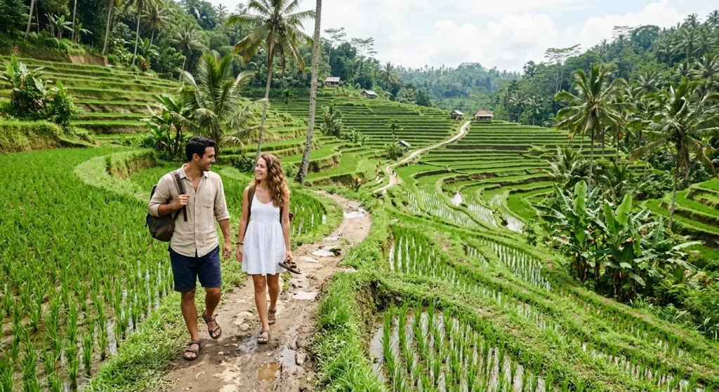 Best Honeymoon Destinations for Every Kind of Couple 1 Couple exploring rice terraces, one of the best honeymoon destinations in Southeast Asia