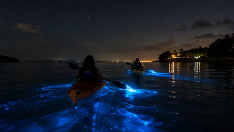 Kayaking on a bioluminescent bay, a top thing to do in Puerto Rico at night