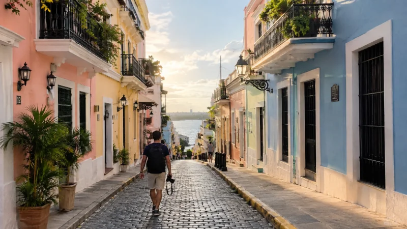 Colorful colonial street in Old San Juan, one of the best things to do in Puerto Rico