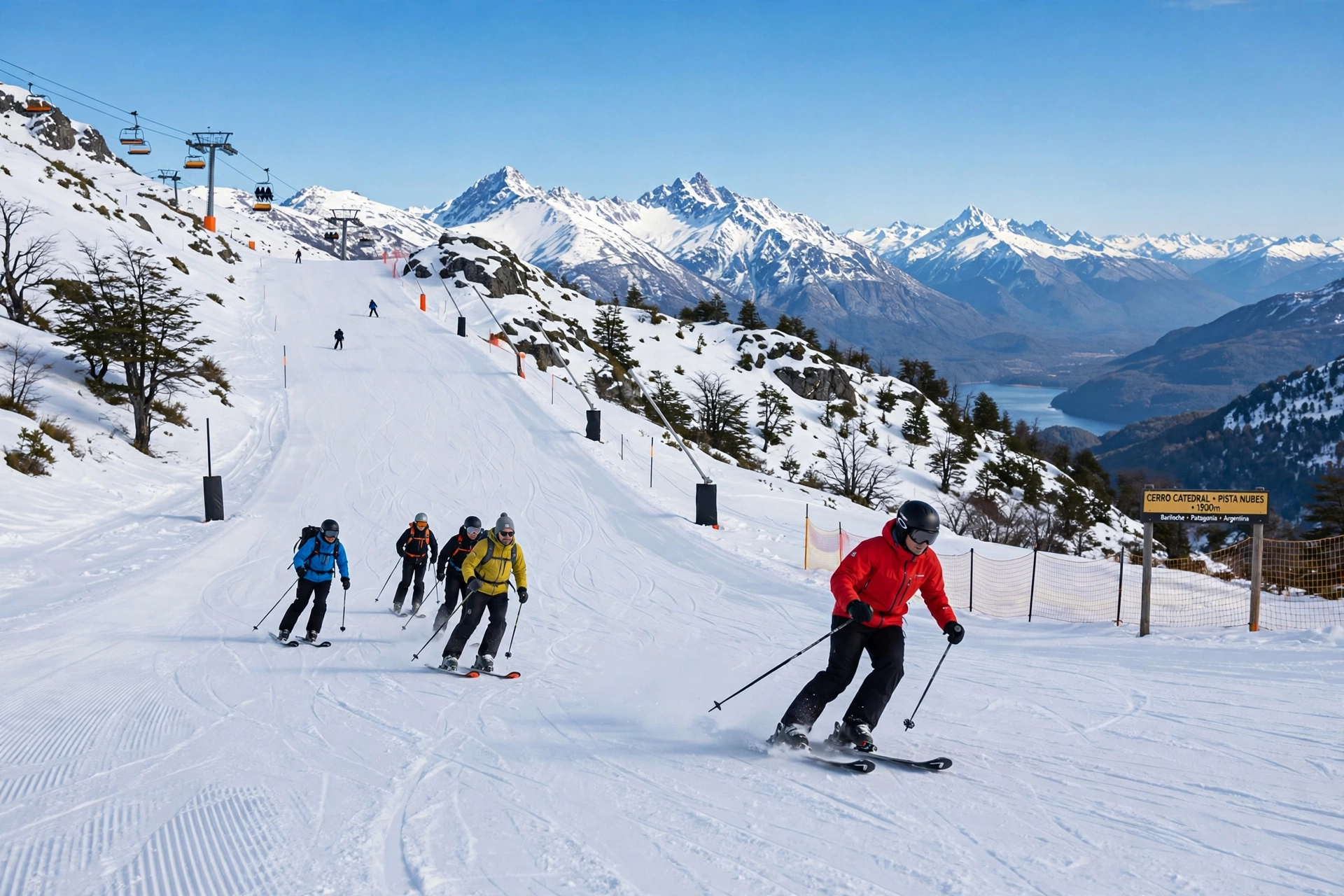 Best Time to Visit Argentina: A Season-by-Season Guide 3 Skiers on the slopes of Bariloche with the Andes behind, Argentina's winter ski season.