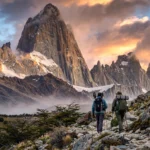 Mount Fitz Roy at sunrise above a Patagonia hiking trail, the best season for trekking in Argentina.