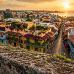 Walled city of Cartagena at sunset, Colombia.