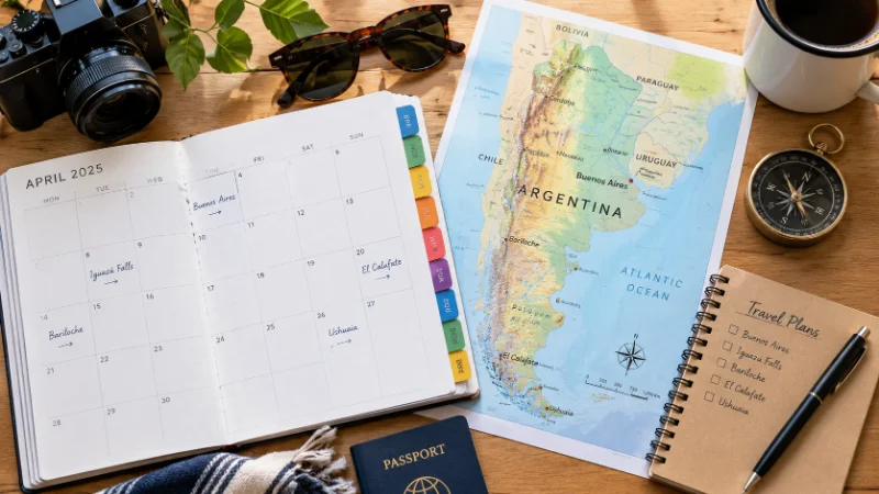 Travel planner and map used to find the best time to visit Argentina month by month