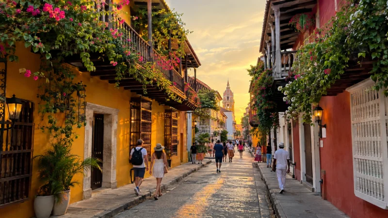 Colonial street in Cartagena, one of Colombia's top tourist attractions