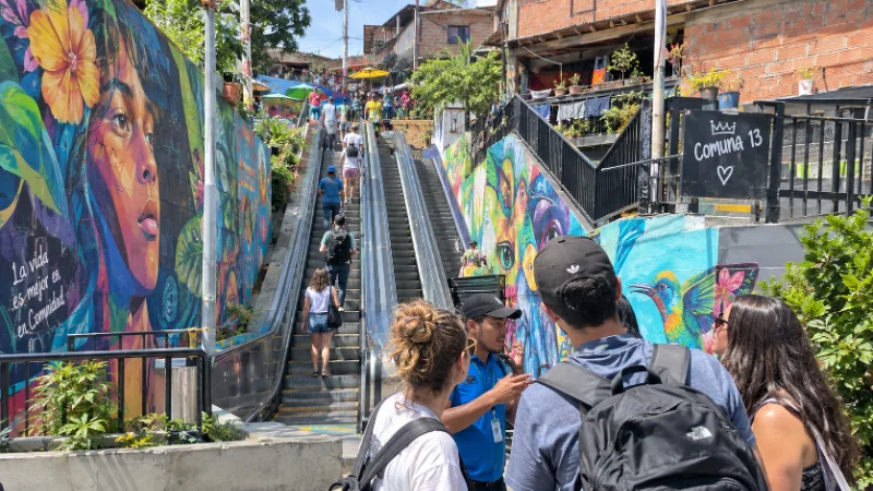 Comuna 13 murals and escalators, a top Medellin tourist attraction in Colombia