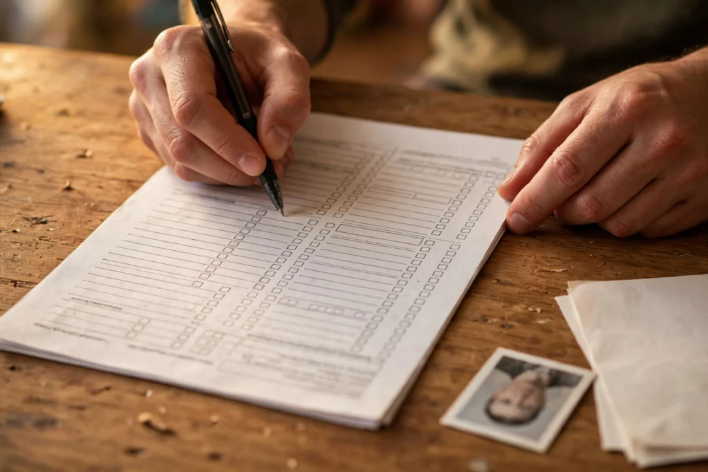 What to Do if You Lose Your Passport 1 Hands filling out passport replacement forms DS-64 and DS-11 on a desk.