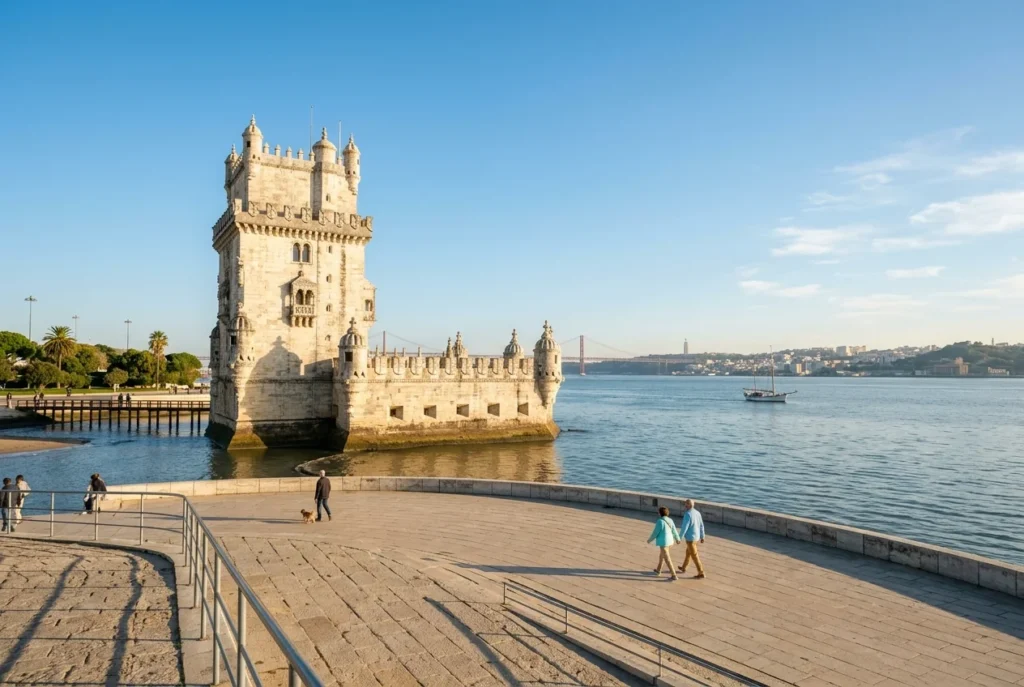 Belém Tower and the riverside promenade in Lisbon
