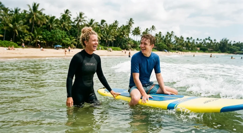 Best Places to Surf in the World, by Skill Level 1 Beginner taking a lesson at one of the best places to surf for first-timers