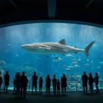 Whale shark swimming past visitors at the biggest aquarium in the US